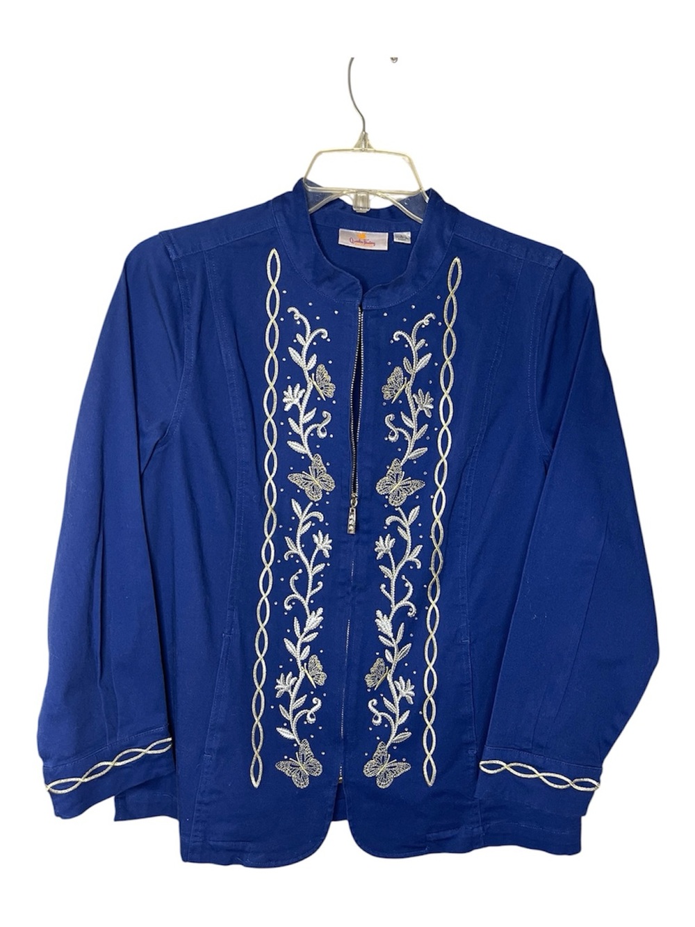 Quacker Factory Royal Blue Embroidered Jacket w/ Rhinestones Sz L